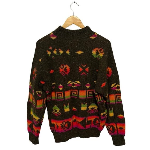 United Colors of Benetton Aztec Sweater Size S Brown Made In Italy Knit Wool - Picture 1 of 4